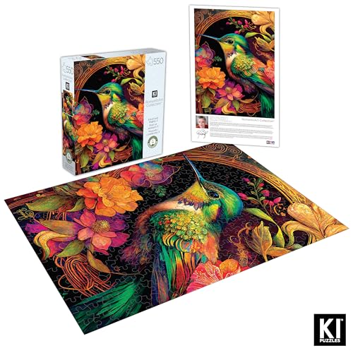 PLAYVIEW 550 Piece Jigsaw Puzzle for Adults – RomantzArt Small and Mighty III Hummingbird – 24x18 Inches
