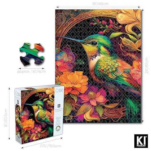 PLAYVIEW 550 Piece Jigsaw Puzzle for Adults – RomantzArt Small and Mighty III Hummingbird – 24x18 Inches