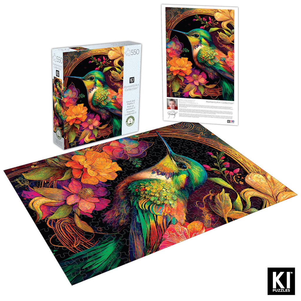 PLAYVIEW 550 Piece Jigsaw Puzzle for Adults – RomantzArt Small and Mighty III Hummingbird – 24x18 Inches
