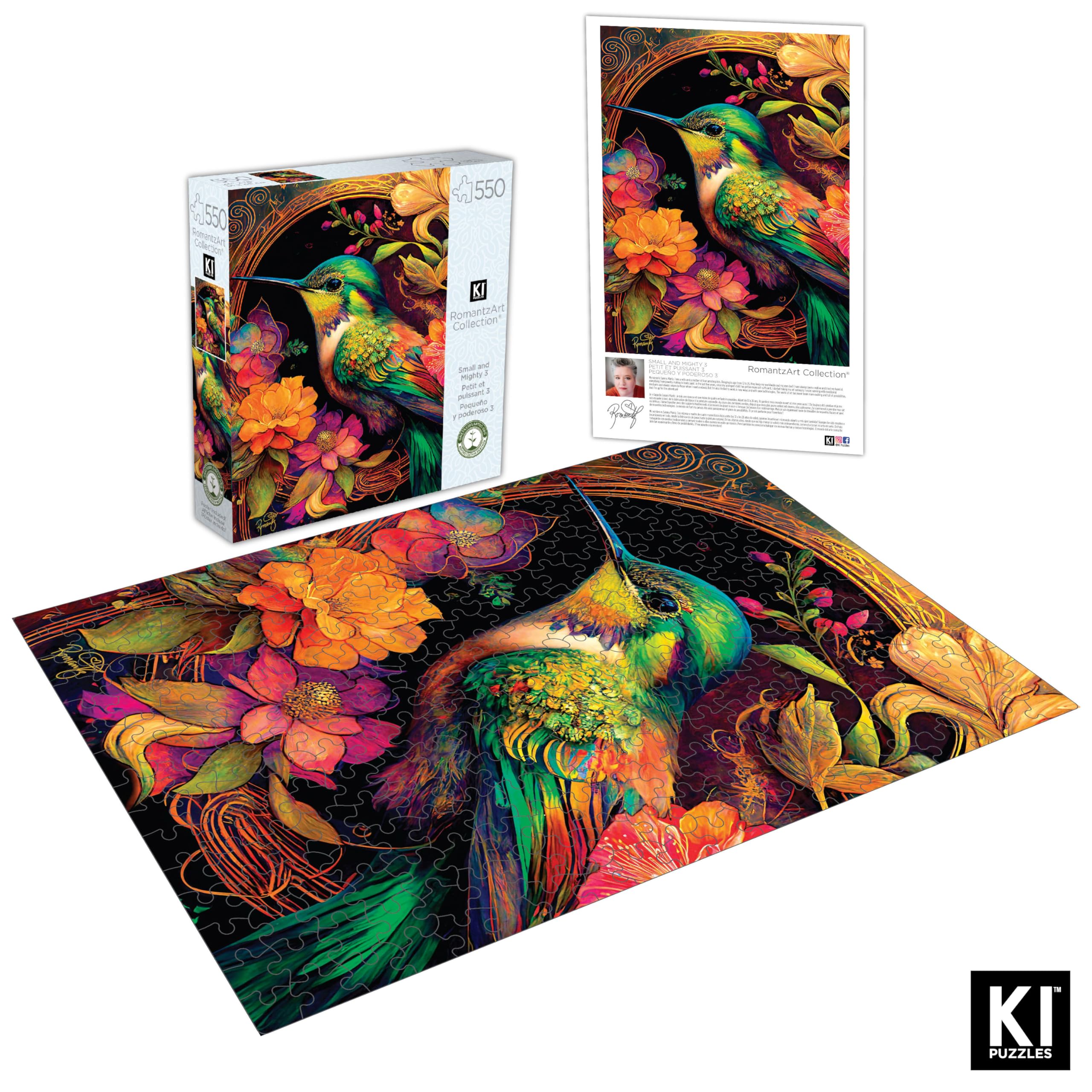PLAYVIEW 550 Piece Jigsaw Puzzle for Adults – RomantzArt Small and Mighty III Hummingbird – 24x18 Inches