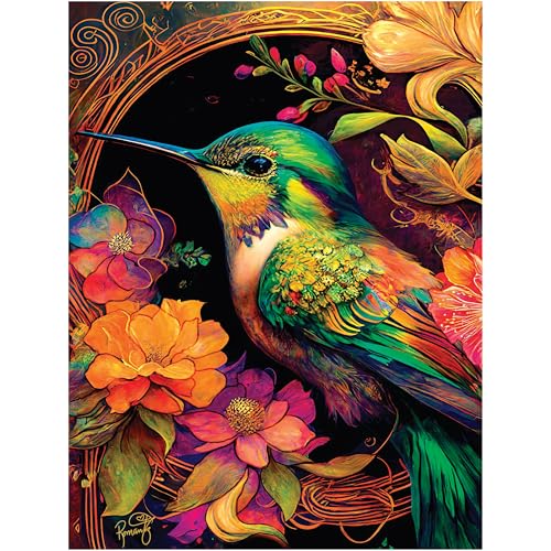 PLAYVIEW 550 Piece Jigsaw Puzzle for Adults – RomantzArt Small and Mighty III Hummingbird – 24x18 Inches