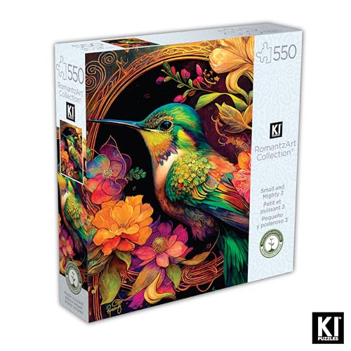 PLAYVIEW 550 Piece Jigsaw Puzzle for Adults – RomantzArt Small and Mighty III Hummingbird – 24x18 Inches