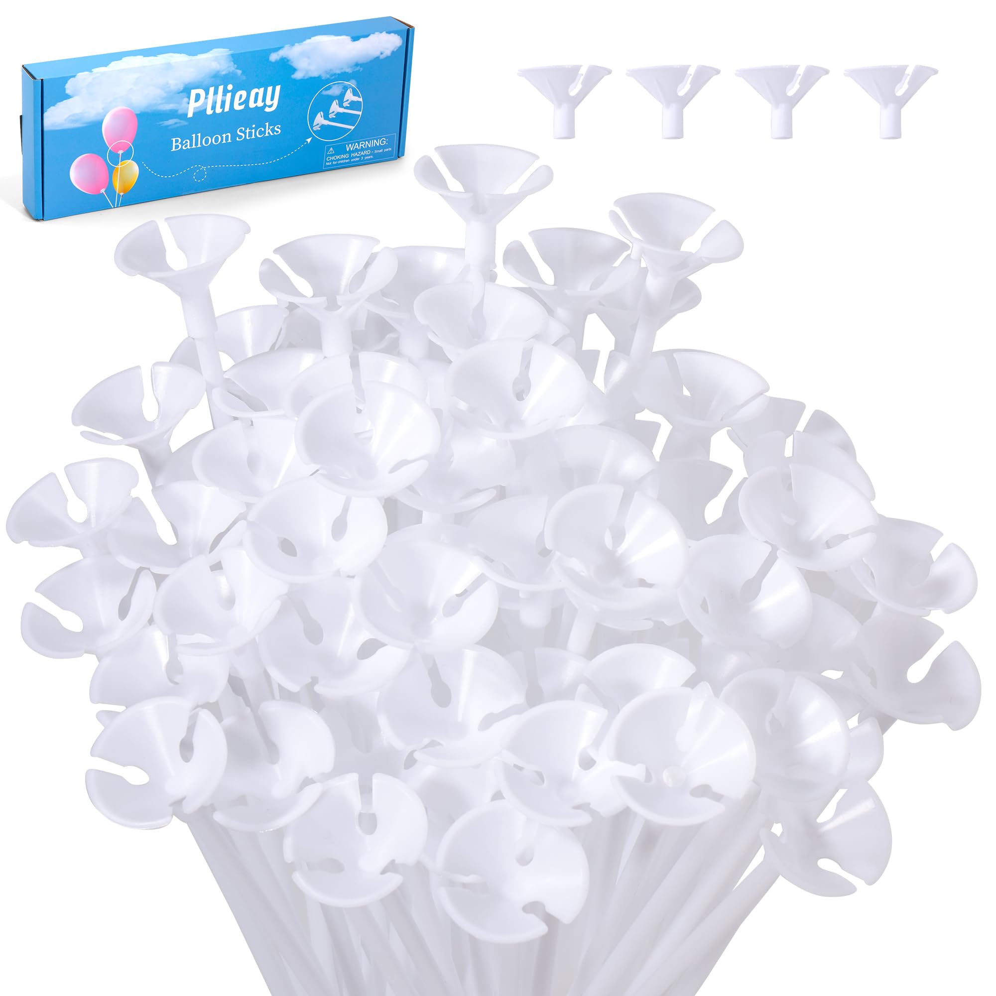 Pllieay 100 White Balloon Stick Holders with Cups for Party Decorations