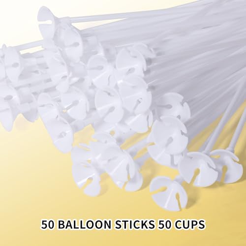 Pllieay 100 White Balloon Stick Holders with Cups for Party Decorations