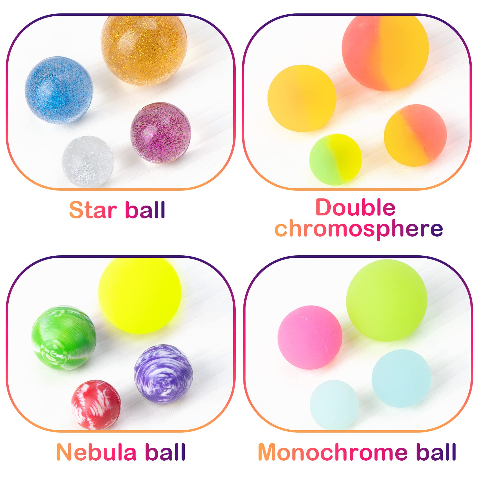 Pllieay 16-Pack Bouncy Balls for Kids - 4 Sizes Assorted Colors Party Favors