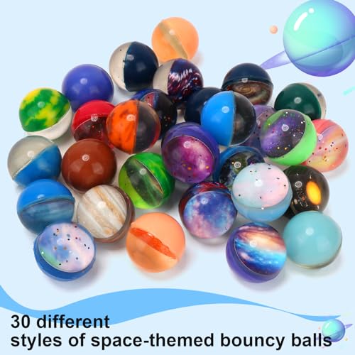Pllieay 30 Pack Galaxy Bouncy Balls – 32mm Space Rubber Balls for Kids Party Favors & Gifts
