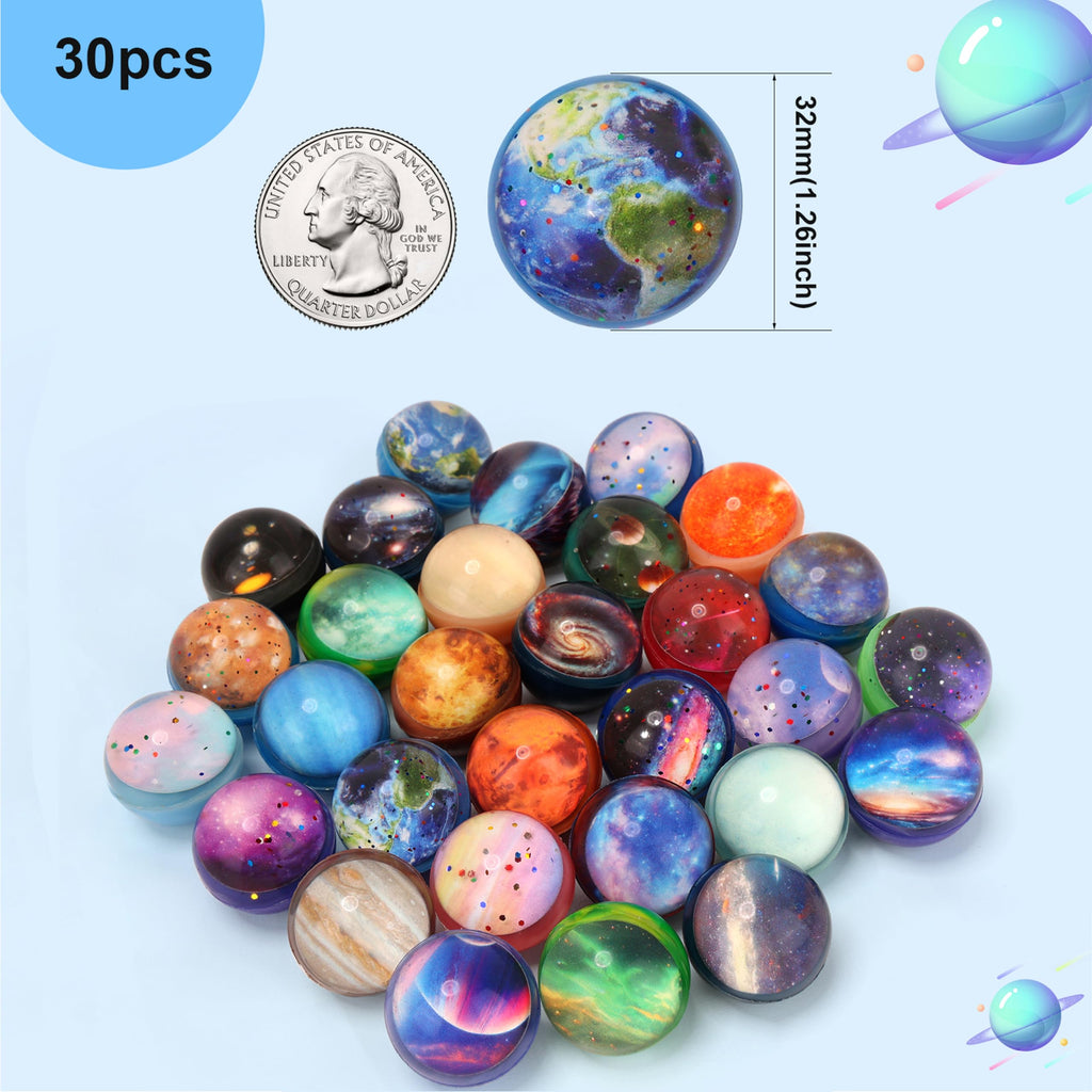 Pllieay 30 Pack Galaxy Bouncy Balls – 32mm Space Rubber Balls for Kids Party Favors & Gifts