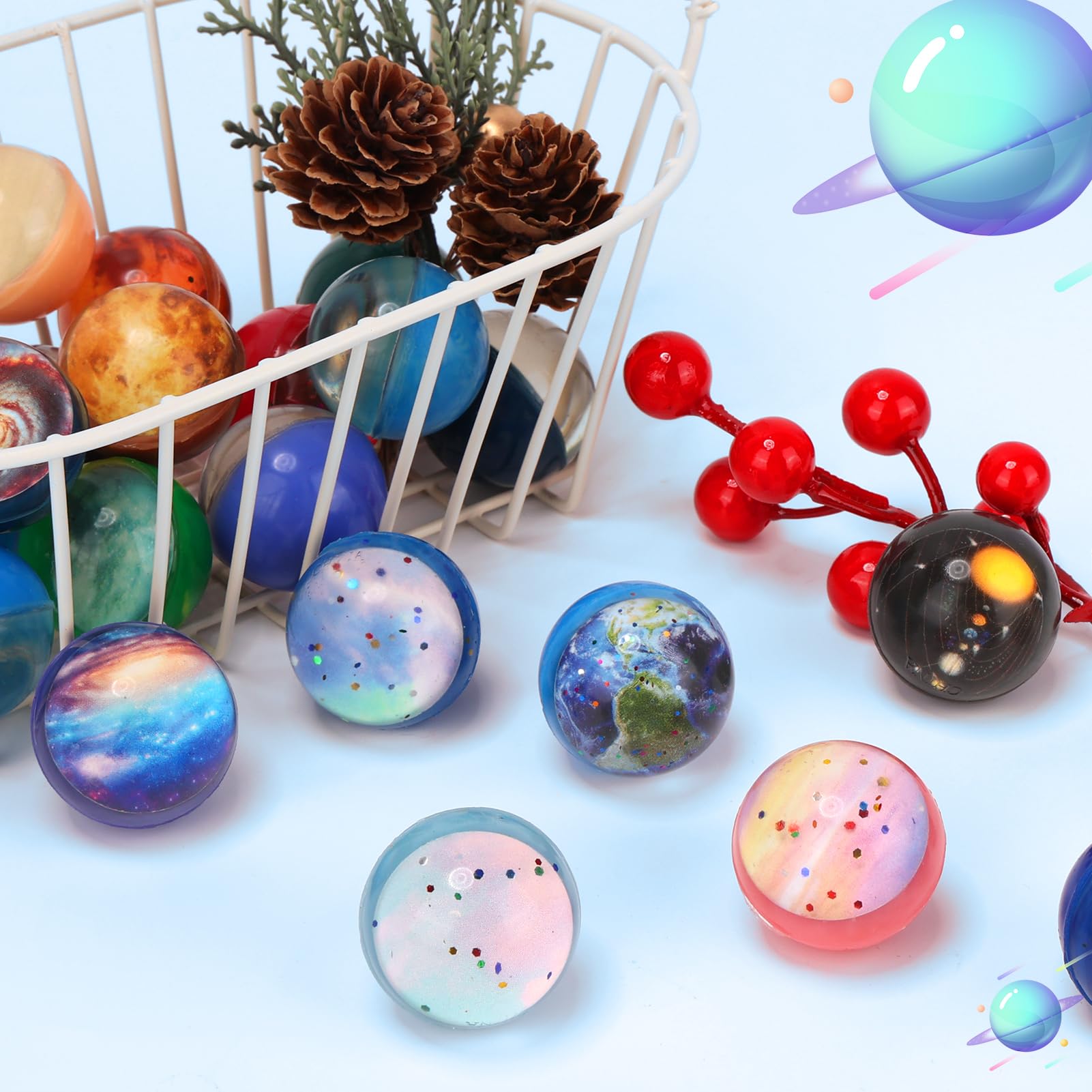Pllieay 30 Pack Galaxy Bouncy Balls – 32mm Space Rubber Balls for Kids Party Favors & Gifts