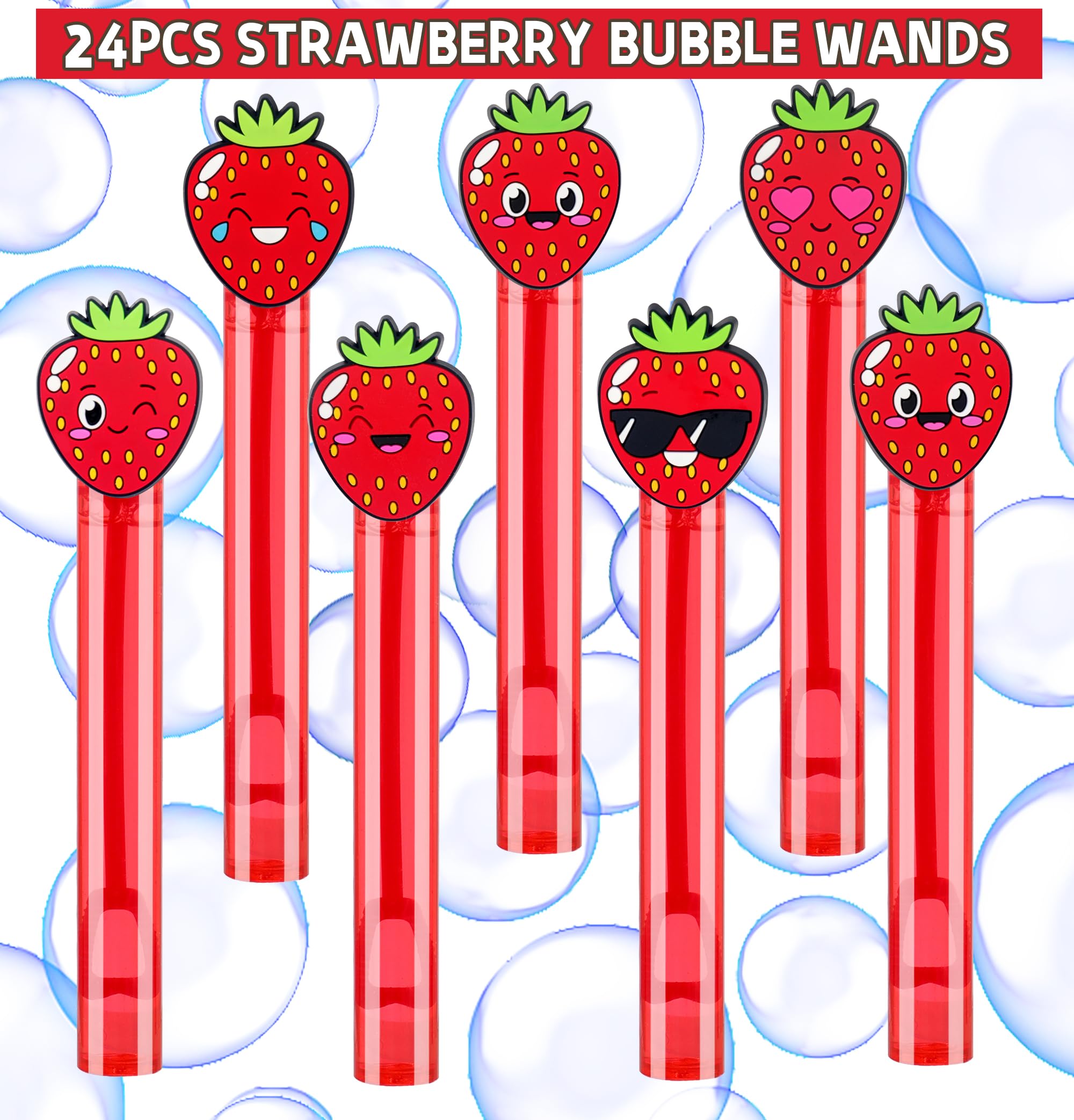 PLOUGVI 24-Pack Strawberry Bubble Wands - Party Favors, Piñata Stuffers & Classroom Prizes