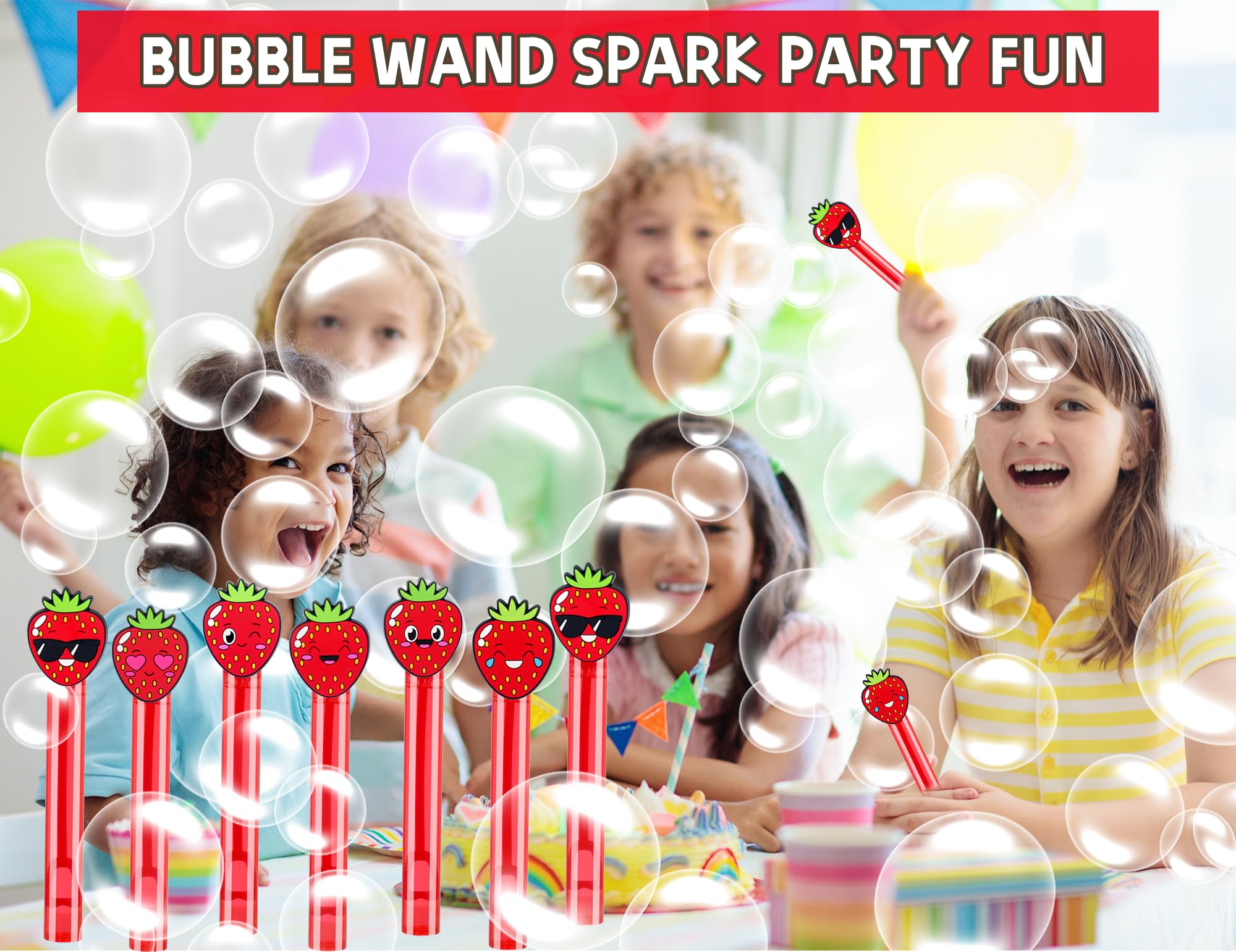 PLOUGVI 24-Pack Strawberry Bubble Wands - Party Favors, Piñata Stuffers & Classroom Prizes