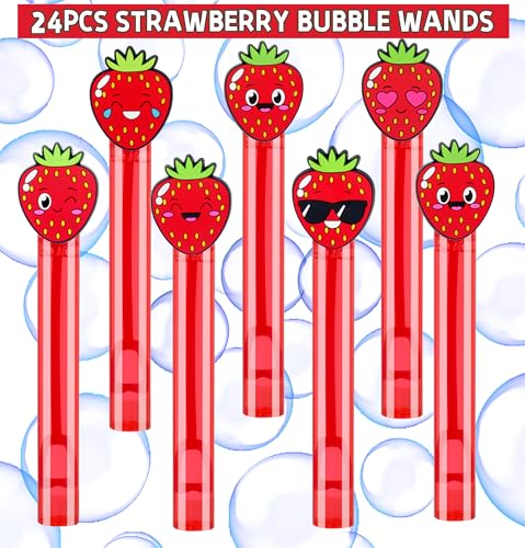 PLOUGVI 24-Pack Strawberry Bubble Wands - Party Favors, Piñata Stuffers & Classroom Prizes