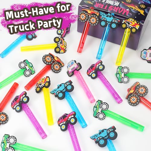 PLOUGVI 24-Pack Truck Bubble Wands for Kids Party Favors – 6 Detachable Truck Toppers, 6 Colors, ASTM-Certified Non-Toxic Bubble Solution