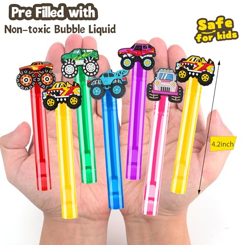 PLOUGVI 24-Pack Truck Bubble Wands for Kids Party Favors – 6 Detachable Truck Toppers, 6 Colors, ASTM-Certified Non-Toxic Bubble Solution