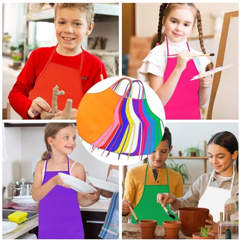 PLULON 15 Pcs Kids Painting Aprons - Non-Woven Art Smocks Bulk with Adjustable Straps for Toddlers Ages 3-5