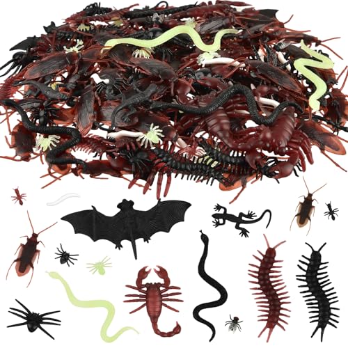 PLULON 220 Pcs Realistic Fake Bugs – Cockroaches, Spiders, Scorpions & More for Pranks, Parties & Teaching