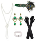 PLULON 6-Piece 1920s Flapper Accessory Set – Roaring 20s Costume Kit with Headband, Gloves, Jewelry & Prop