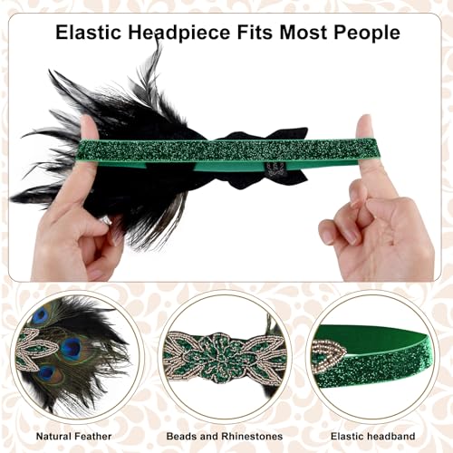 PLULON 6-Piece 1920s Flapper Accessory Set – Roaring 20s Costume Kit with Headband, Gloves, Jewelry & Prop