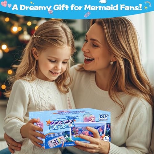 Plunack Mermaid Terrarium Light Up Kit for Kids - DIY Craft Toy with LED Night Light & Remote, Birthday Gift for Girls Ages 4-12