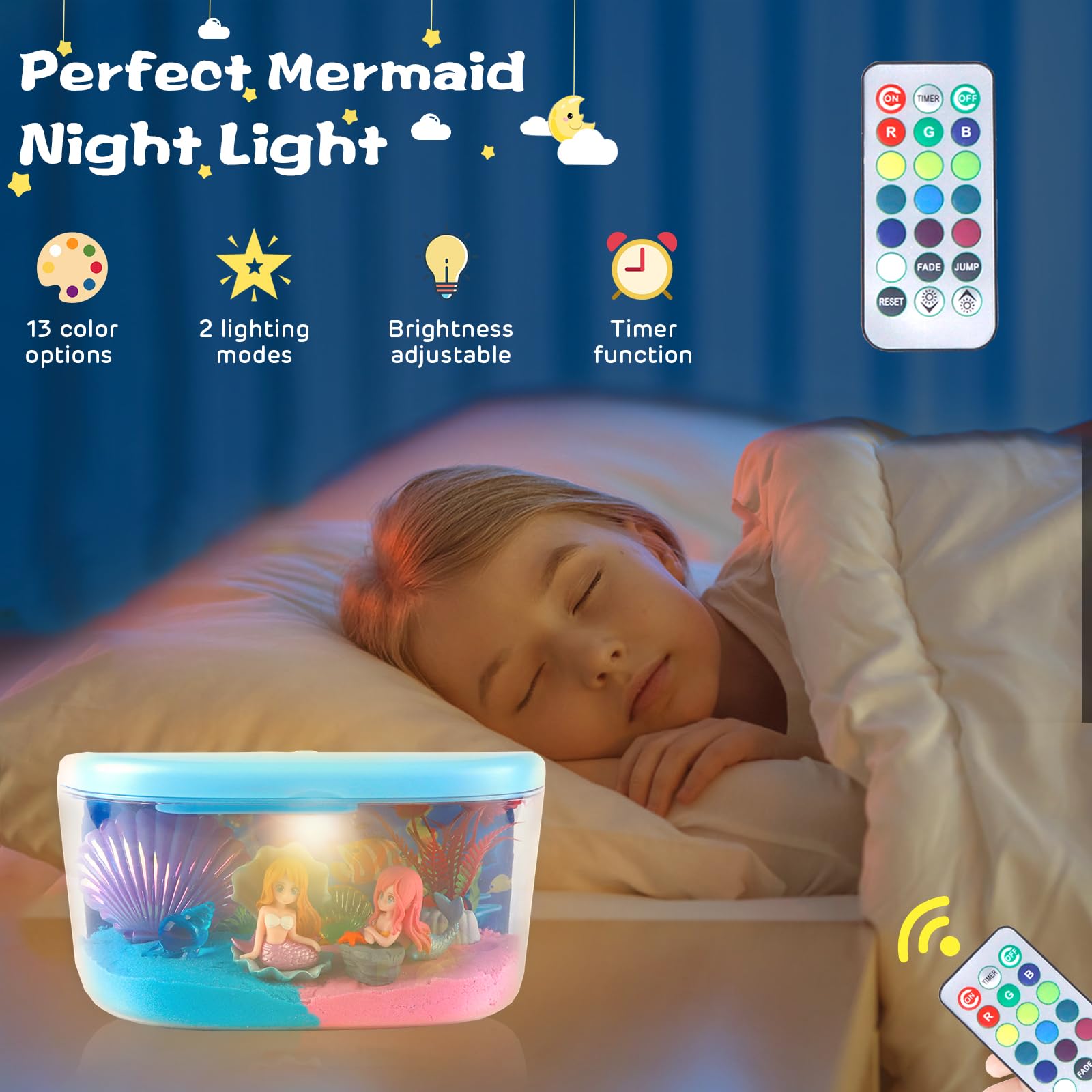 Plunack Mermaid Terrarium Light Up Kit for Kids - DIY Craft Toy with LED Night Light & Remote, Birthday Gift for Girls Ages 4-12