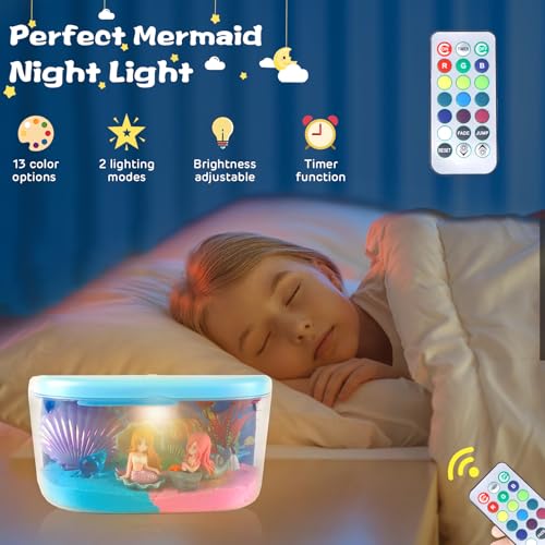 Plunack Mermaid Terrarium Light Up Kit for Kids - DIY Craft Toy with LED Night Light & Remote, Birthday Gift for Girls Ages 4-12