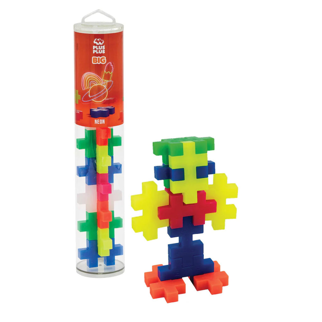PLUS PLUS Big 15-Piece Neon Mix Tube – Oversized Building Blocks for Toddlers