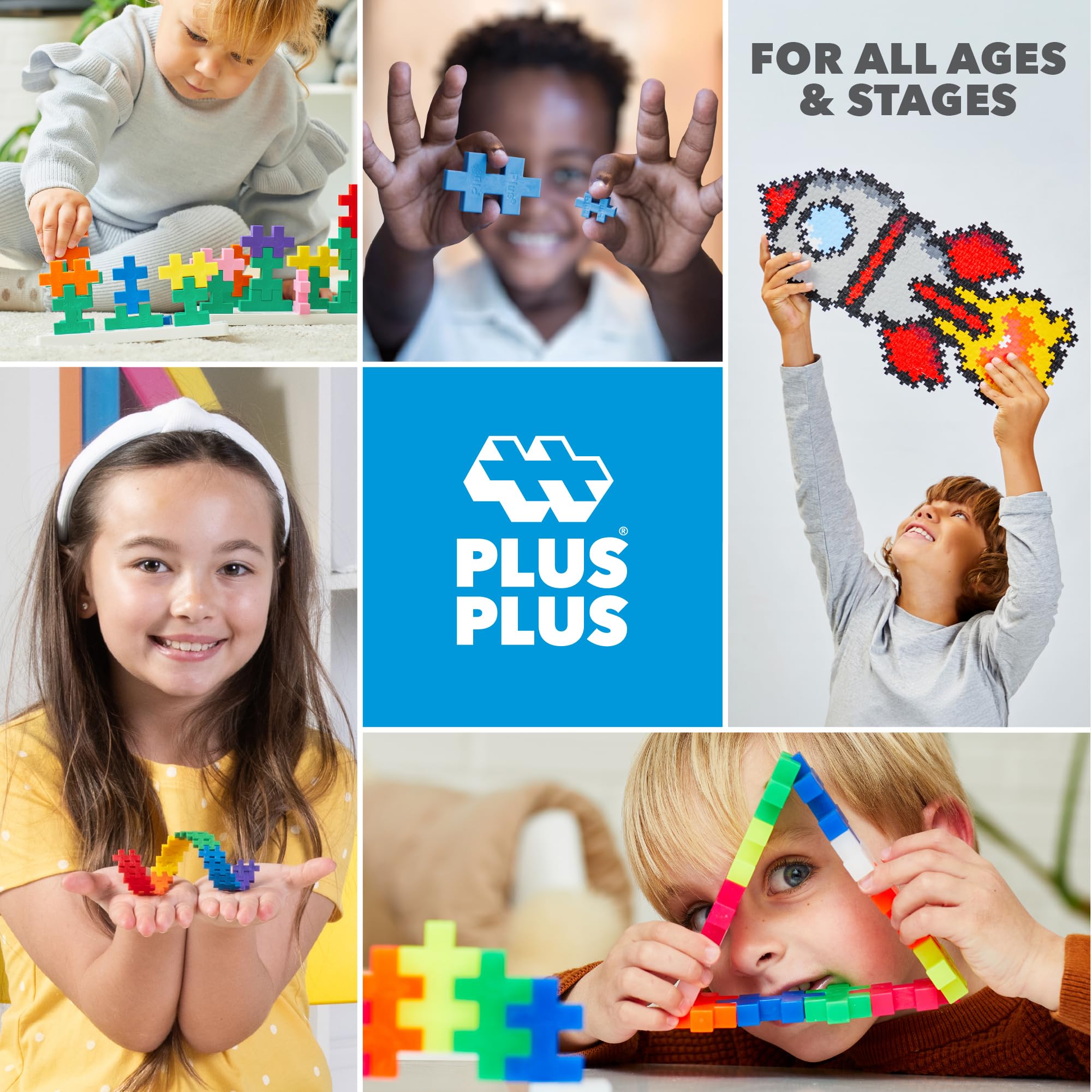 PLUS PLUS Big 15-Piece Neon Mix Tube – Oversized Building Blocks for Toddlers