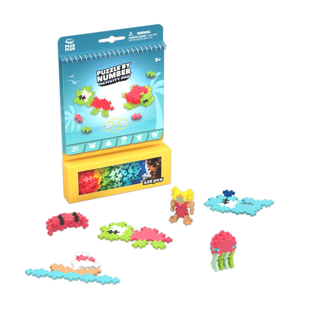 Plus Plus Puzzle by Number Ocean Activity Pad – Travel-Friendly STEM Building Set for Kids Ages 5-12