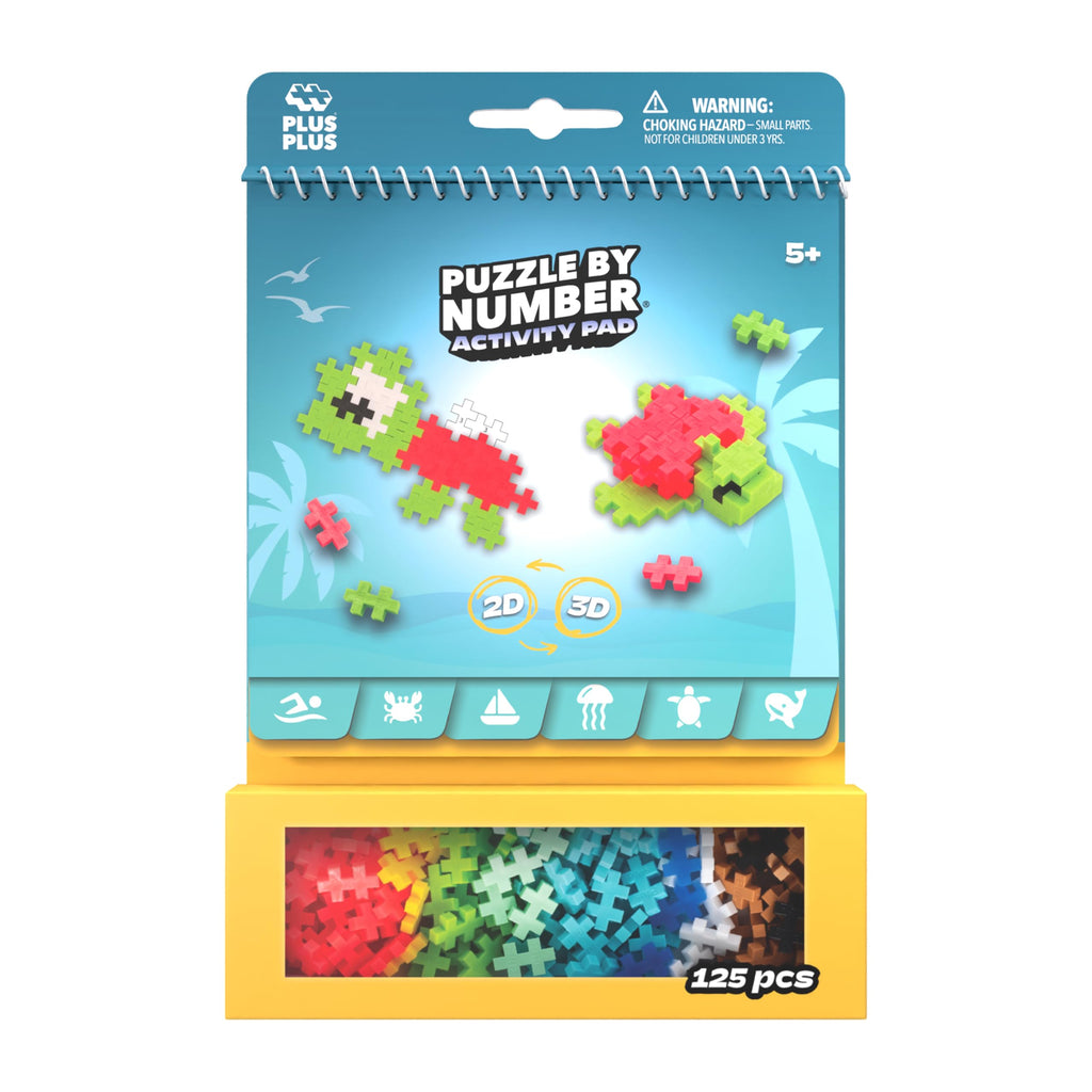 Plus Plus Puzzle by Number Ocean Activity Pad – Travel-Friendly STEM Building Set for Kids Ages 5-12