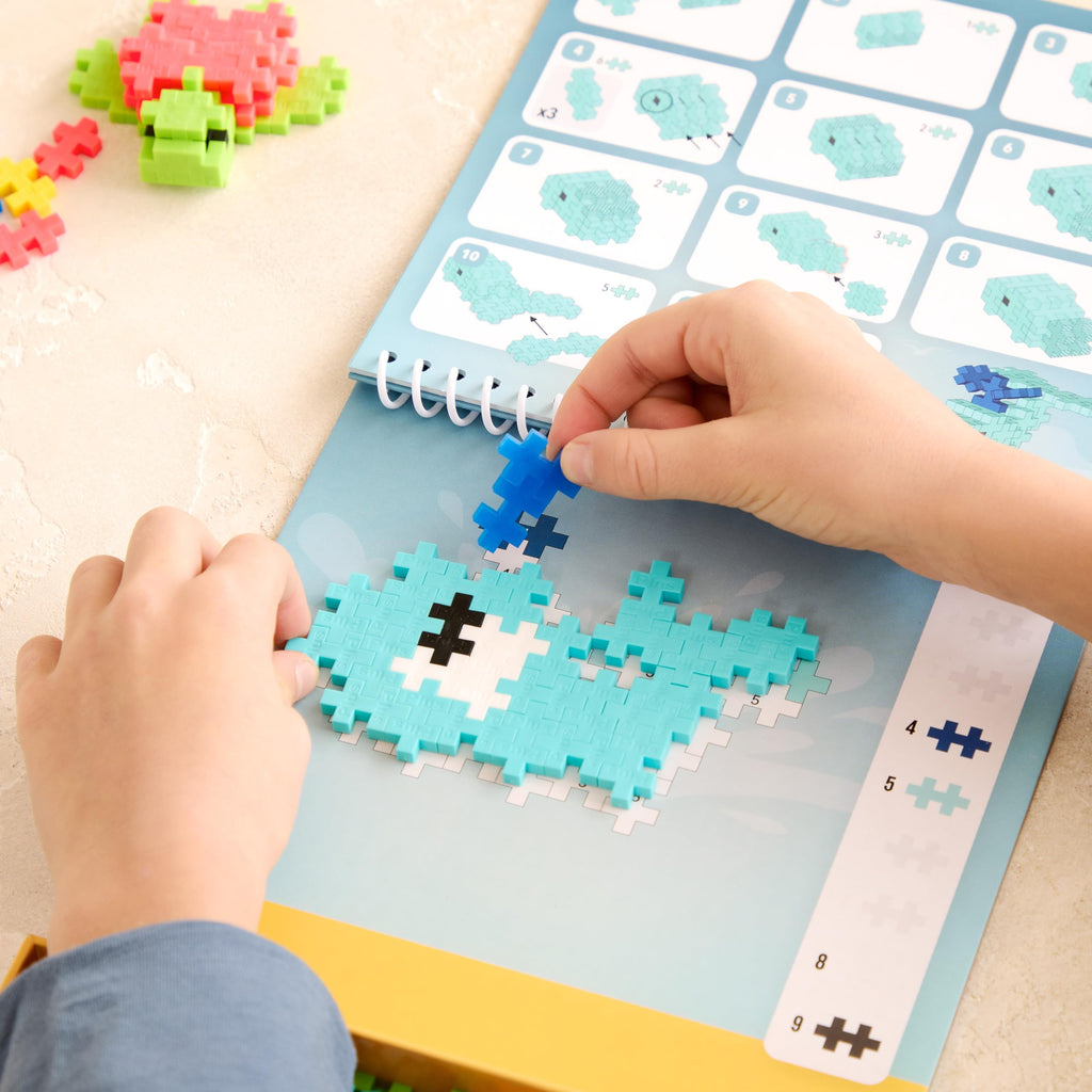 Plus Plus Puzzle by Number Ocean Activity Pad – Travel-Friendly STEM Building Set for Kids Ages 5-12