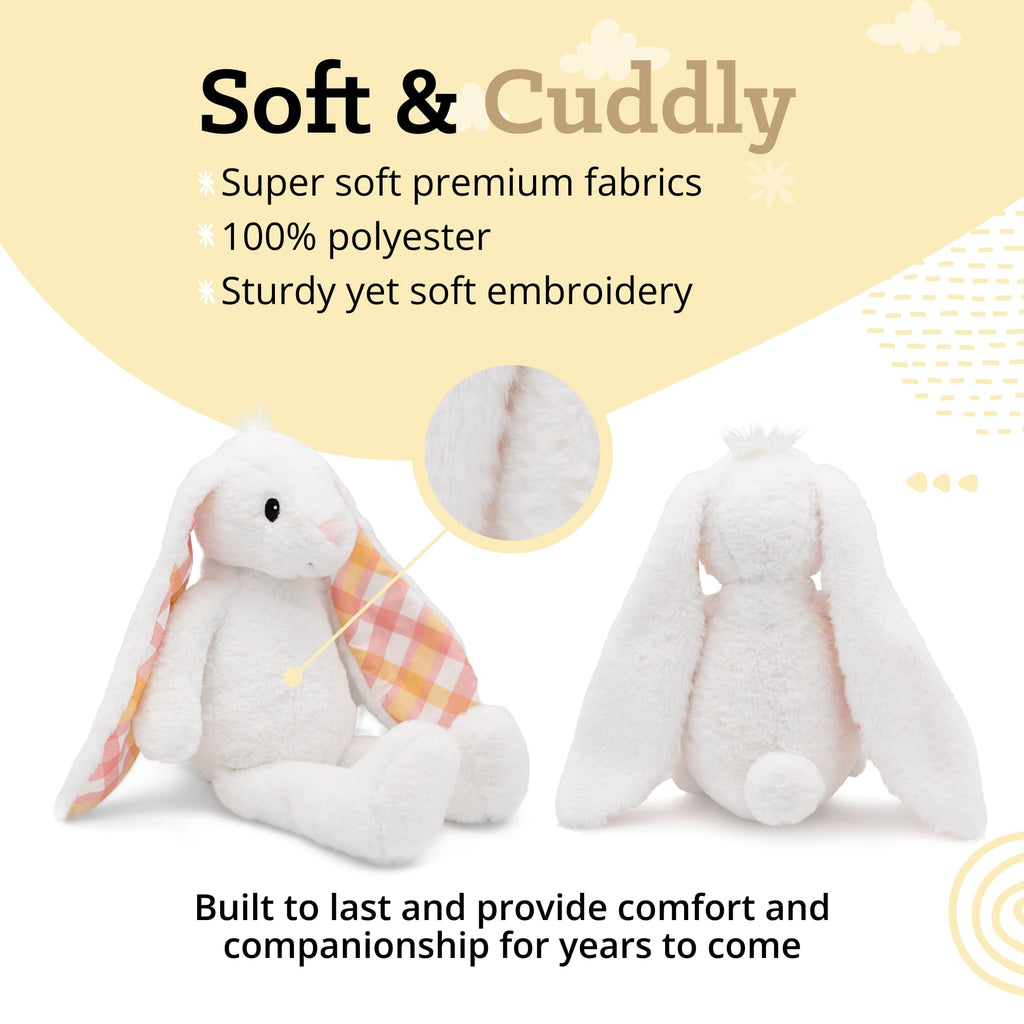Plushible 14-Inch White Easter Bunny Stuffed Animal – Soft Embroidered Plush Toy for Kids Ages 1+