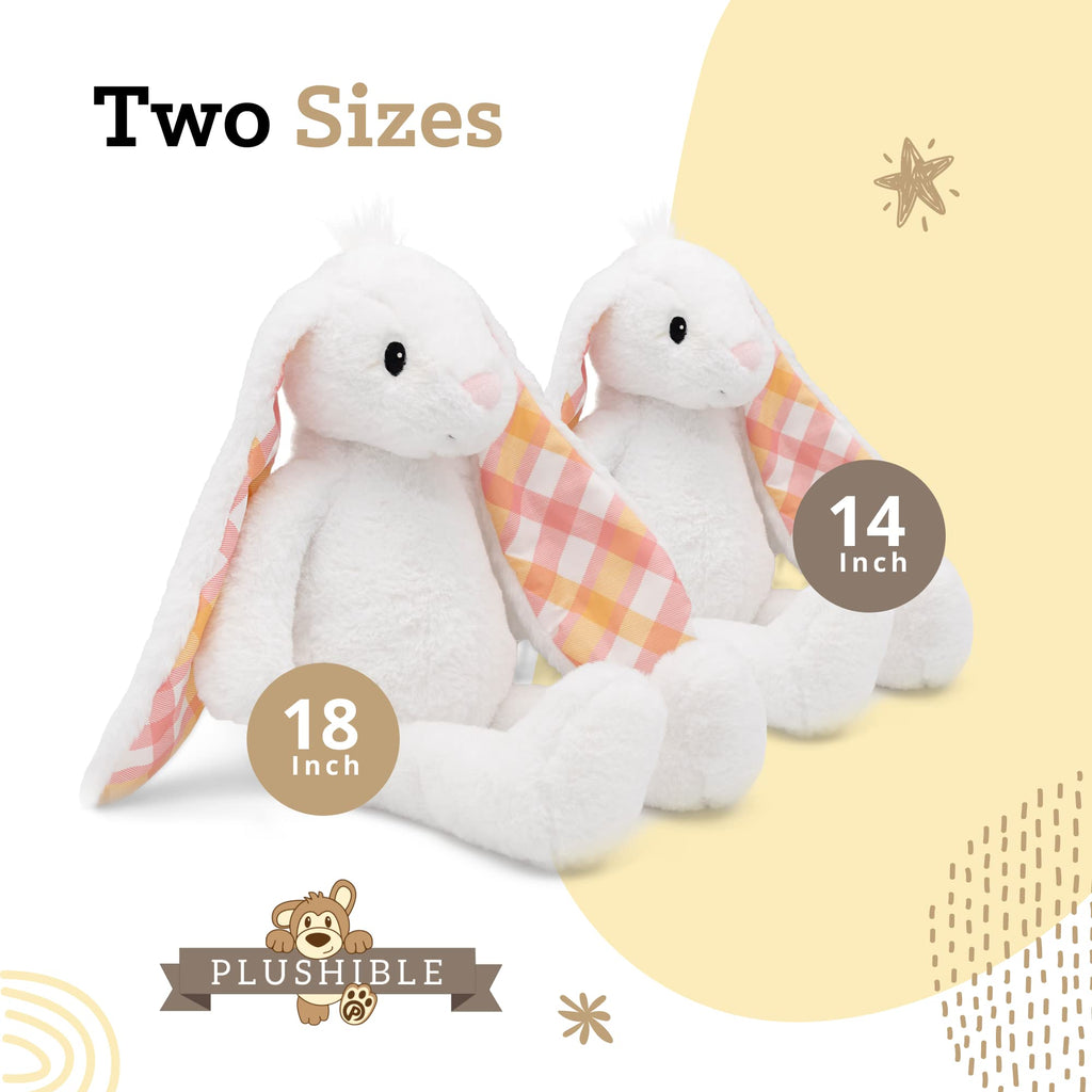 Plushible 14-Inch White Easter Bunny Stuffed Animal – Soft Embroidered Plush Toy for Kids Ages 1+