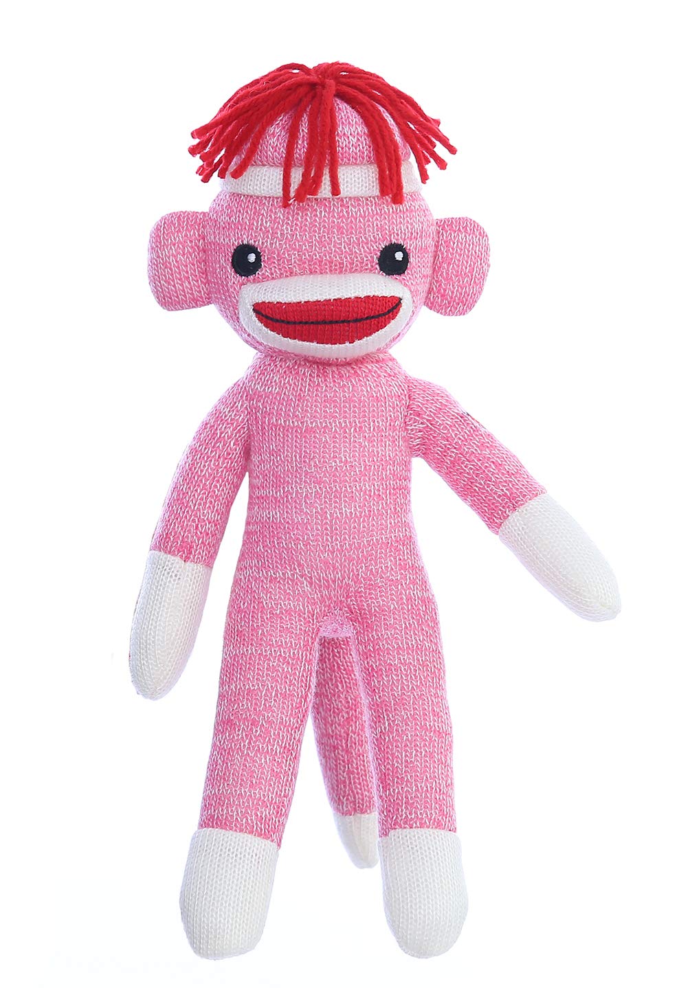 Plushland 8-Inch Pink Sock Monkey – Soft Knitted Stuffed Animal with Embroidered Face and Red Heel