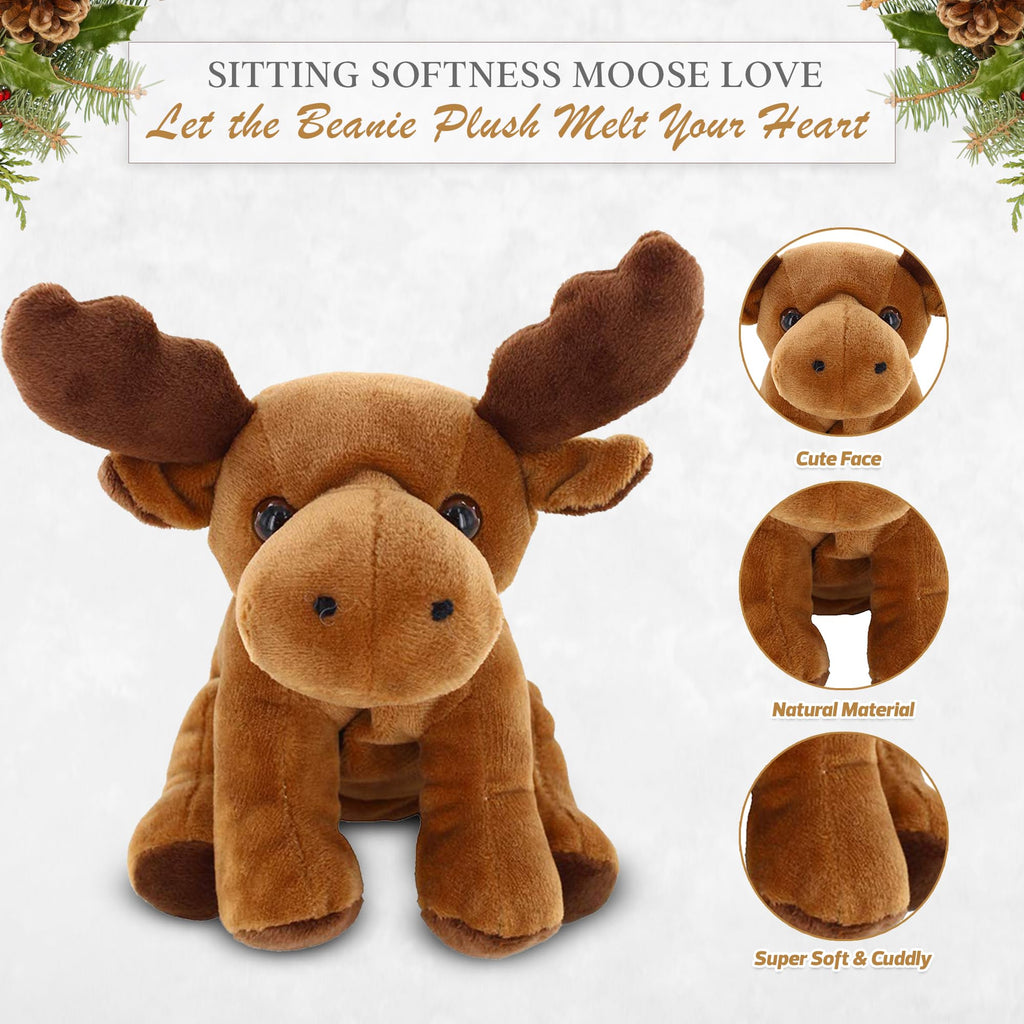 Plushland Beanie Moose 7" Stuffed Animal – Soft Brown Plush Toy for Kids and Collectors