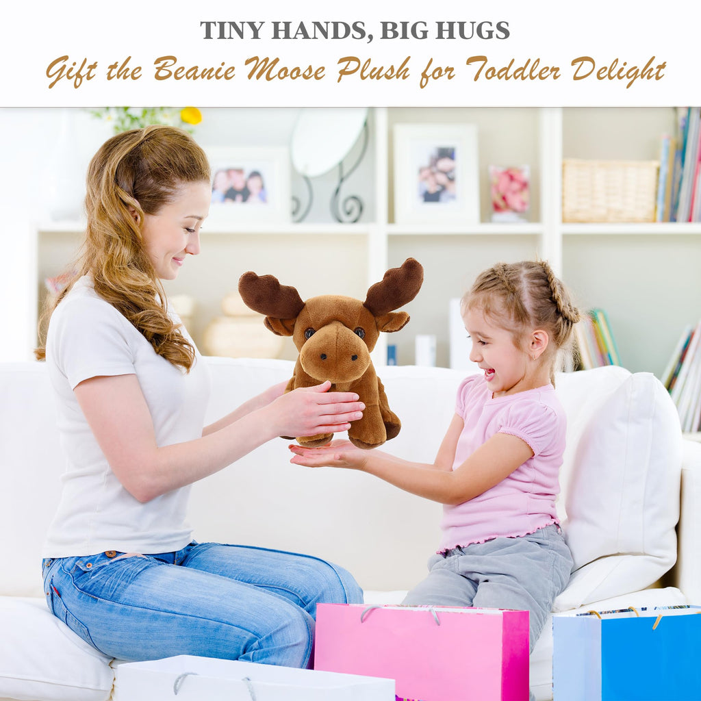 Plushland Beanie Moose 7" Stuffed Animal – Soft Brown Plush Toy for Kids and Collectors