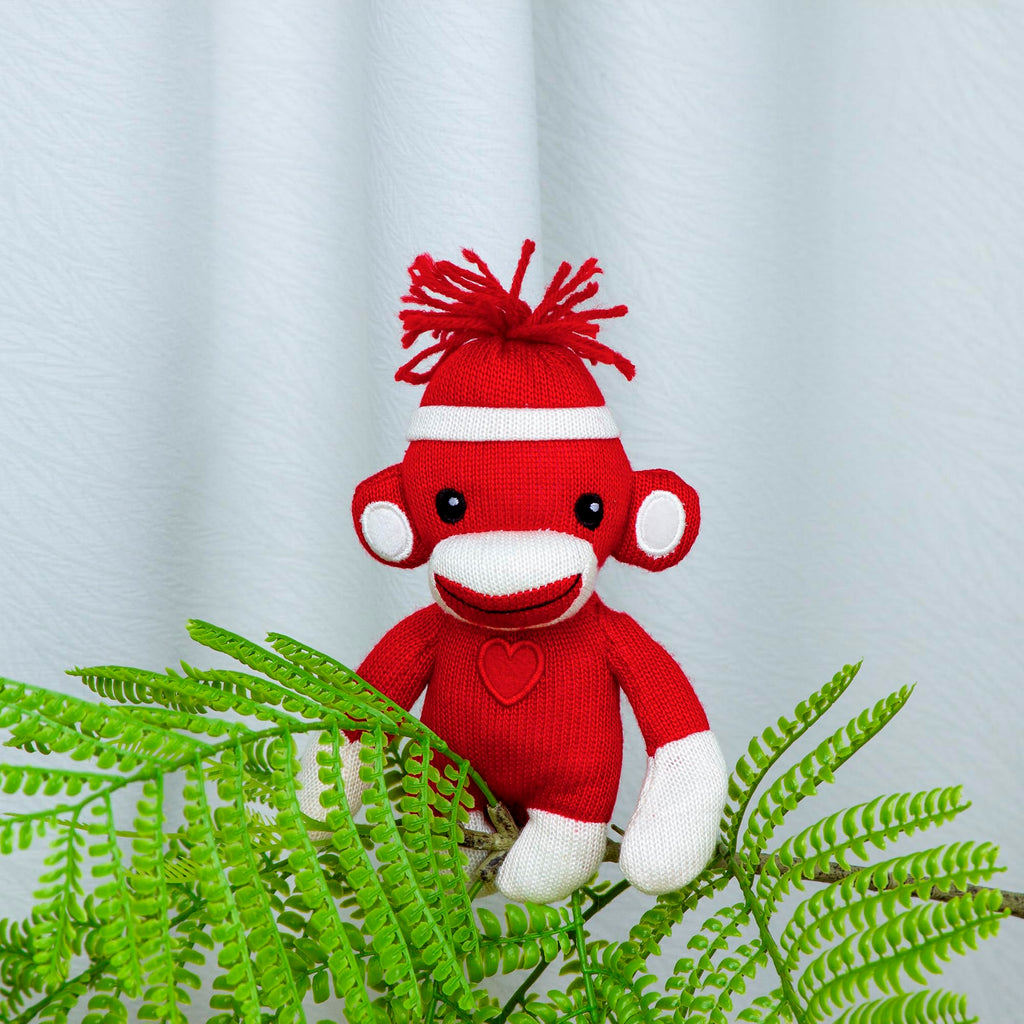 Plushland Hand Knitted Sock Monkey - 6 Inch Adorable Stuffed Animal Toy