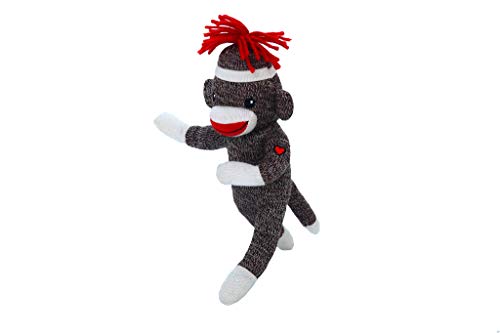 Plushland Sock Monkey – 8-Inch Knitted Stuffed Animal with Embroidered Eyes and Red Heel