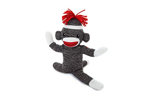 Plushland Sock Monkey – 8-Inch Knitted Stuffed Animal with Embroidered Eyes and Red Heel