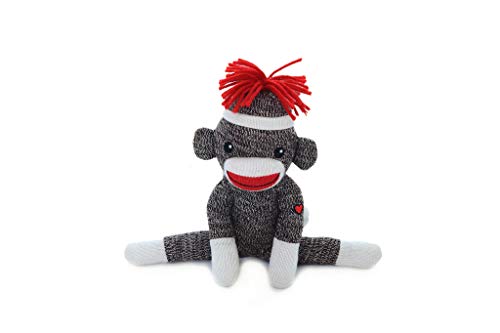 Plushland Sock Monkey – 8-Inch Knitted Stuffed Animal with Embroidered Eyes and Red Heel