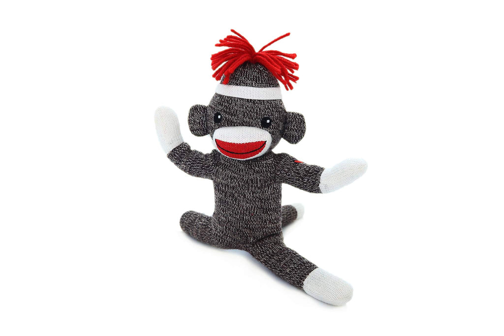 Plushland Sock Monkey – 8-Inch Knitted Stuffed Animal with Embroidered Eyes and Red Heel