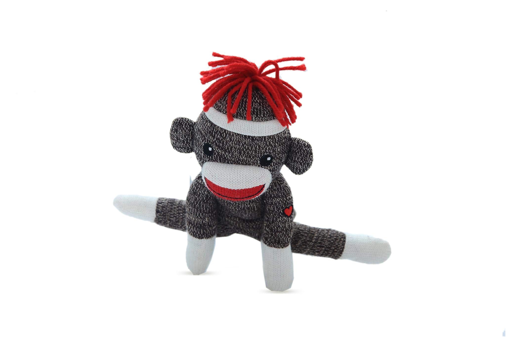 Plushland Sock Monkey – 8-Inch Knitted Stuffed Animal with Embroidered Eyes and Red Heel