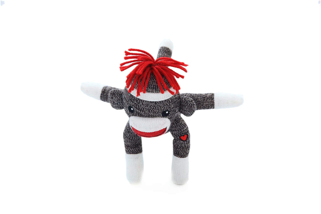 Plushland Sock Monkey – 8-Inch Knitted Stuffed Animal with Embroidered Eyes and Red Heel