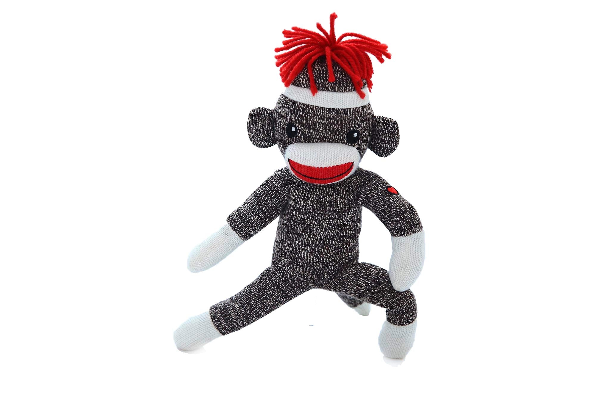 Plushland Sock Monkey – 8-Inch Knitted Stuffed Animal with Embroidered Eyes and Red Heel