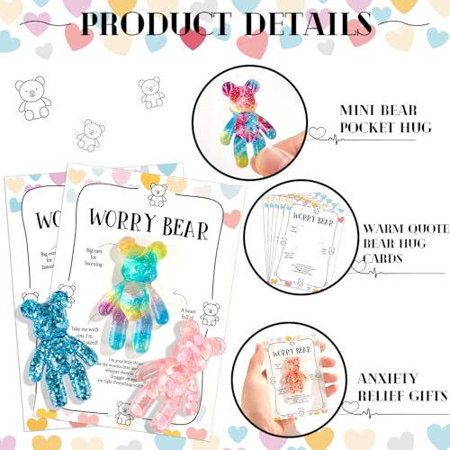 Pocket Bear Hug Emotional Support Gifts – 10 Mini Worry Bears with Cards for Anxiety Relief and Positivity