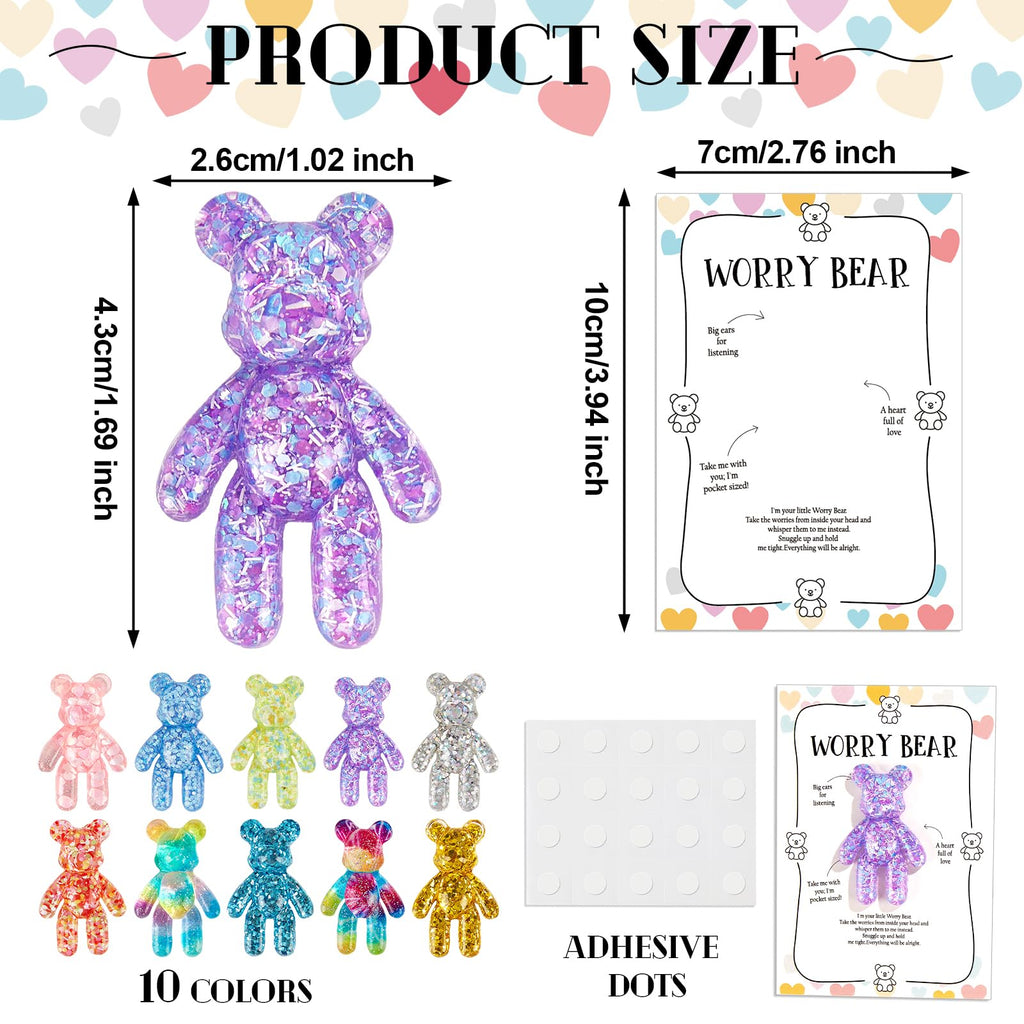 Pocket Bear Hug Emotional Support Gifts – 10 Mini Worry Bears with Cards for Anxiety Relief and Positivity