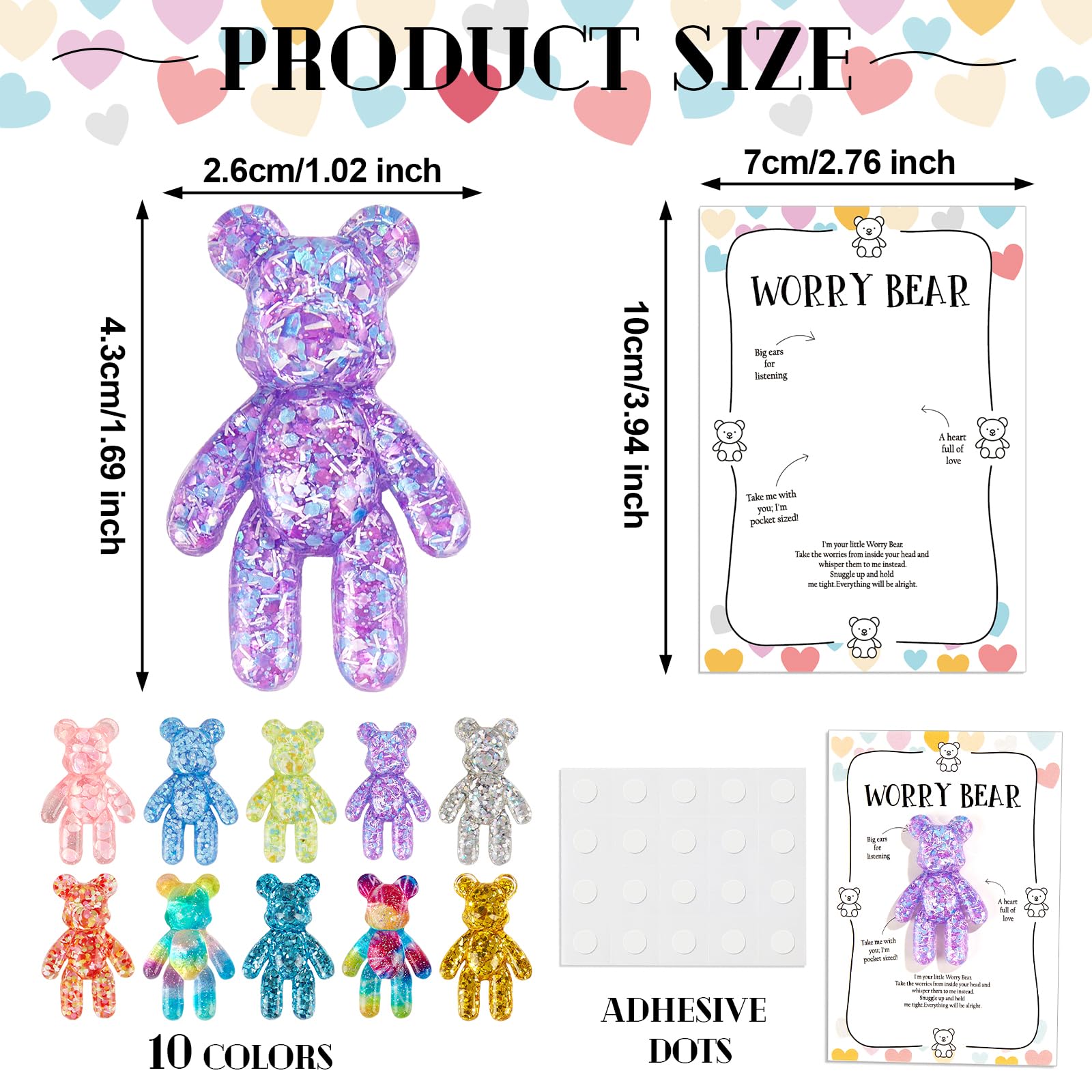 Pocket Bear Hug Emotional Support Gifts – 10 Mini Worry Bears with Cards for Anxiety Relief and Positivity