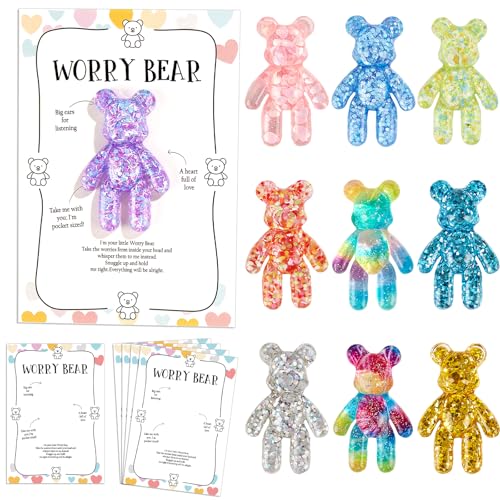 Pocket Bear Hug Emotional Support Gifts – 10 Mini Worry Bears with Cards for Anxiety Relief and Positivity