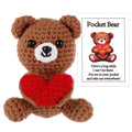 Pocket Hug Bear with Love Heart - Crochet Emotional Support Bear, Brown, 9x6x6 cm, Includes Card (TOYMIS)