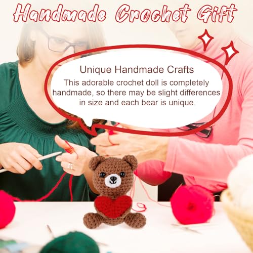Pocket Hug Bear with Love Heart - Crochet Emotional Support Bear, Brown, 9x6x6 cm, Includes Card (TOYMIS)