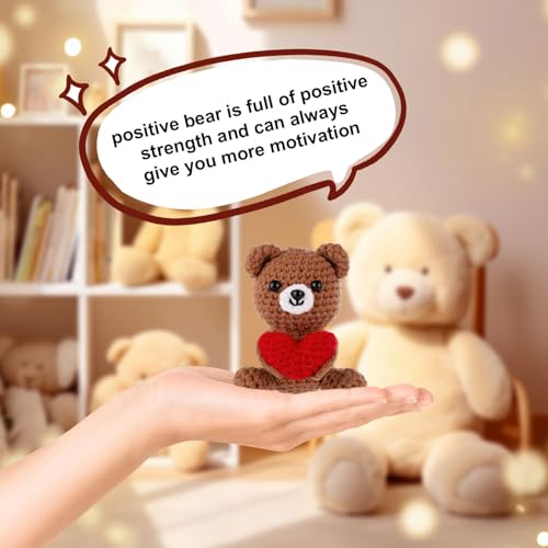 Pocket Hug Bear with Love Heart - Crochet Emotional Support Bear, Brown, 9x6x6 cm, Includes Card (TOYMIS)