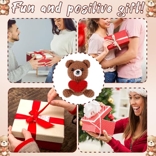 Pocket Hug Bear with Love Heart - Crochet Emotional Support Bear, Brown, 9x6x6 cm, Includes Card (TOYMIS)